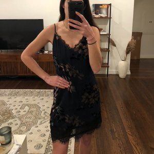 Navy + black dress with lace and velvet detail